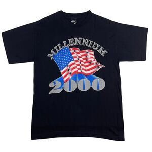 Vintage New Years Celebration Millennium USA 2000 Y2K Flag Shirt Size Medium
